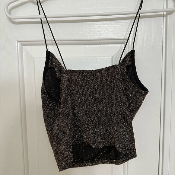 H&M Women’s Crop Top XS Gold Black Cowl-Neck Sparkly Glittery Strappy Stretchy - Picture 5 of 7